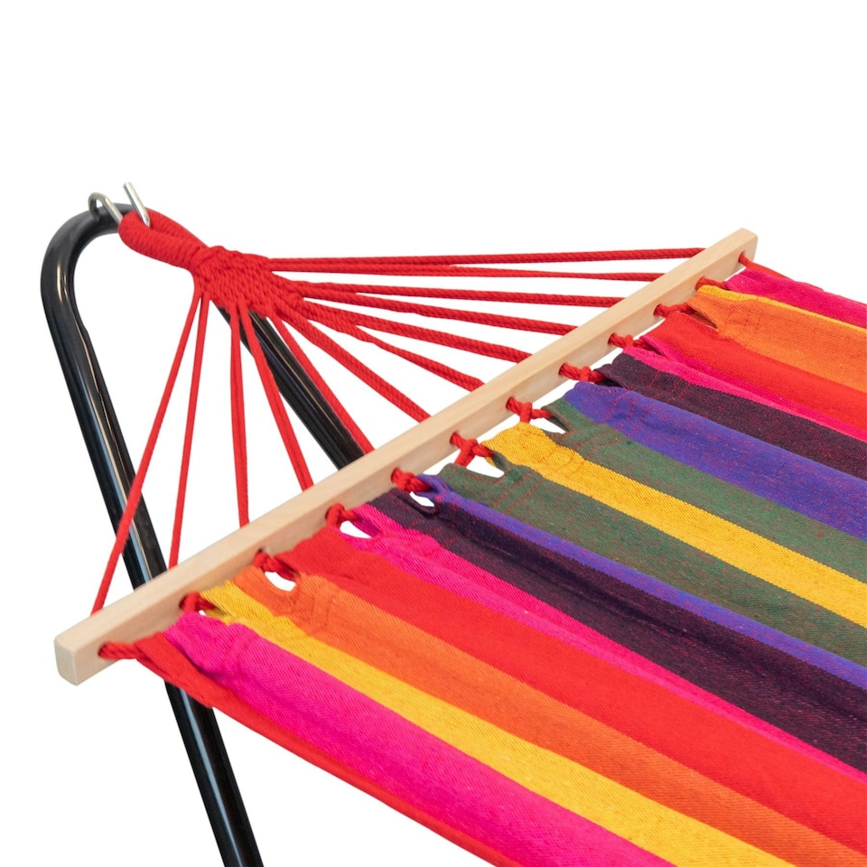 image 1 of Harbour Housewares Garden Spreader Bar Hammock with Stand - Multi Stripe