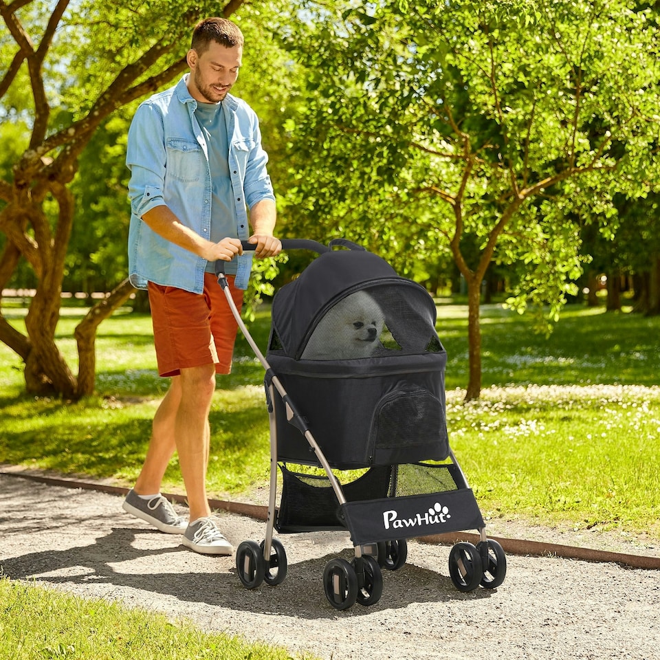 image 1 of PawHut 3 In 1 Pet Stroller, Detachable Dog Cat Travel Carriage - Black