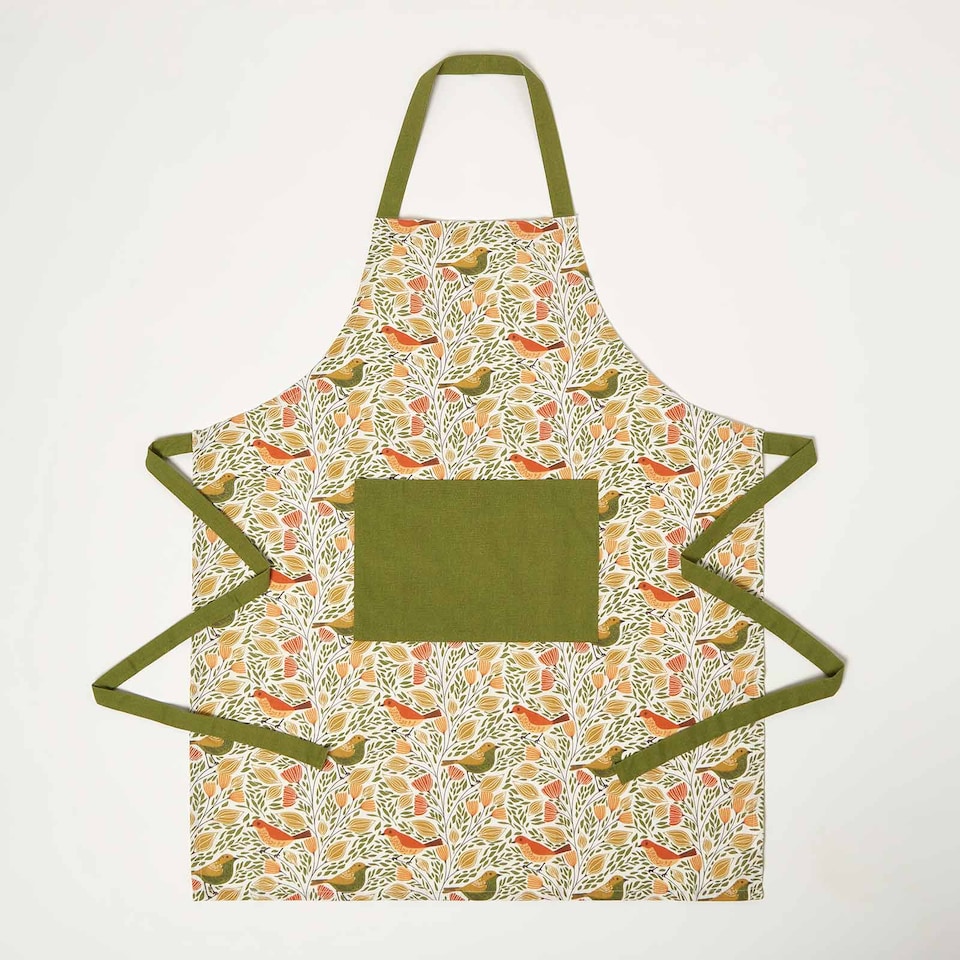 image 1 of Homescapes Cotton Song Bird Apron - 70 x 85 cm