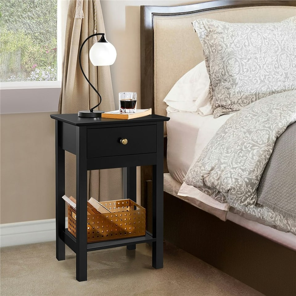 image 1 of Yaheetech Bedside Table  with Drawer Black