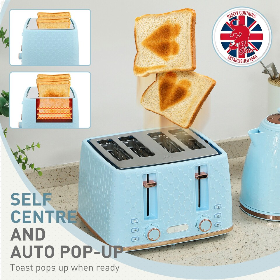 image 1 of HOMCOM 1.7L Kettle and Toaster Set with Defrost Reheat and Crumb Tray,UK Otter thermostat