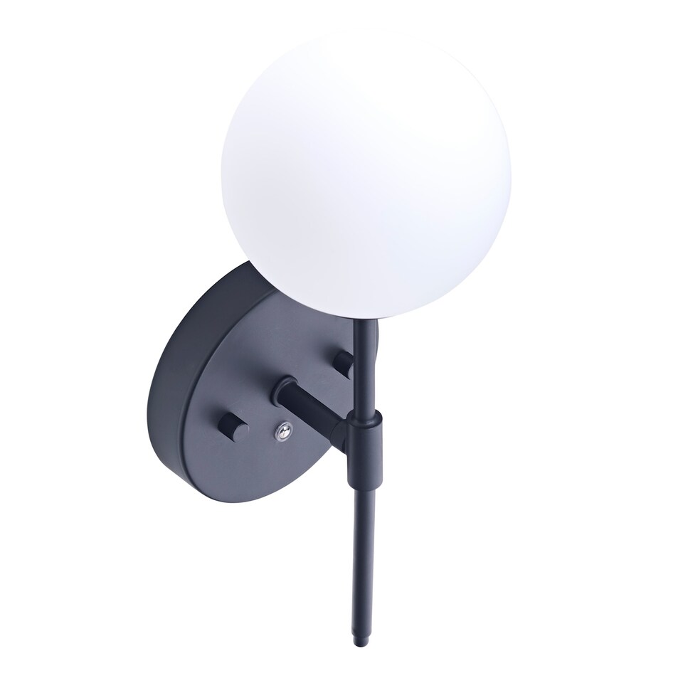 image 1 of Matt Black Wireless Rechargeable Touch Dimmable Wall Light with Opal White Shade | Black