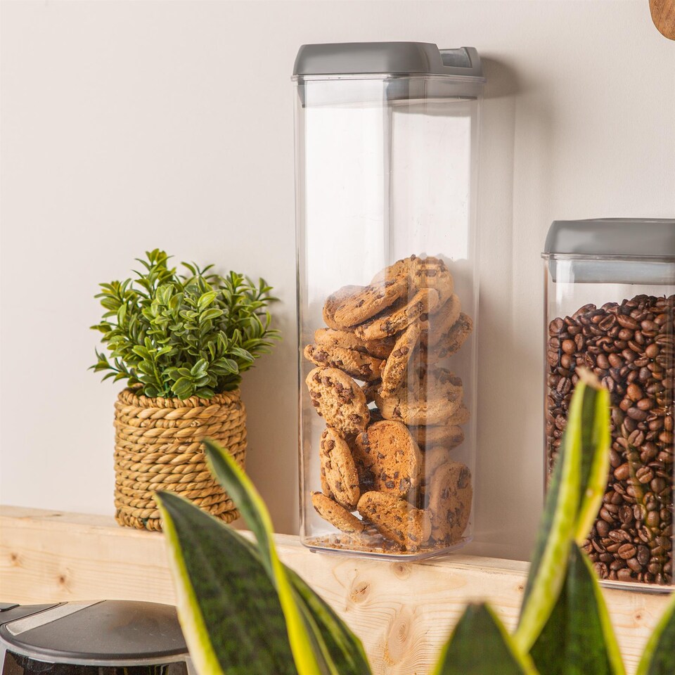 image 1 of Argon Tableware 3x Food Storage Containers - 1.9 Litre - Grey Airtight Plastic Storage Pantry Food Organiser with Flip Lock Lid