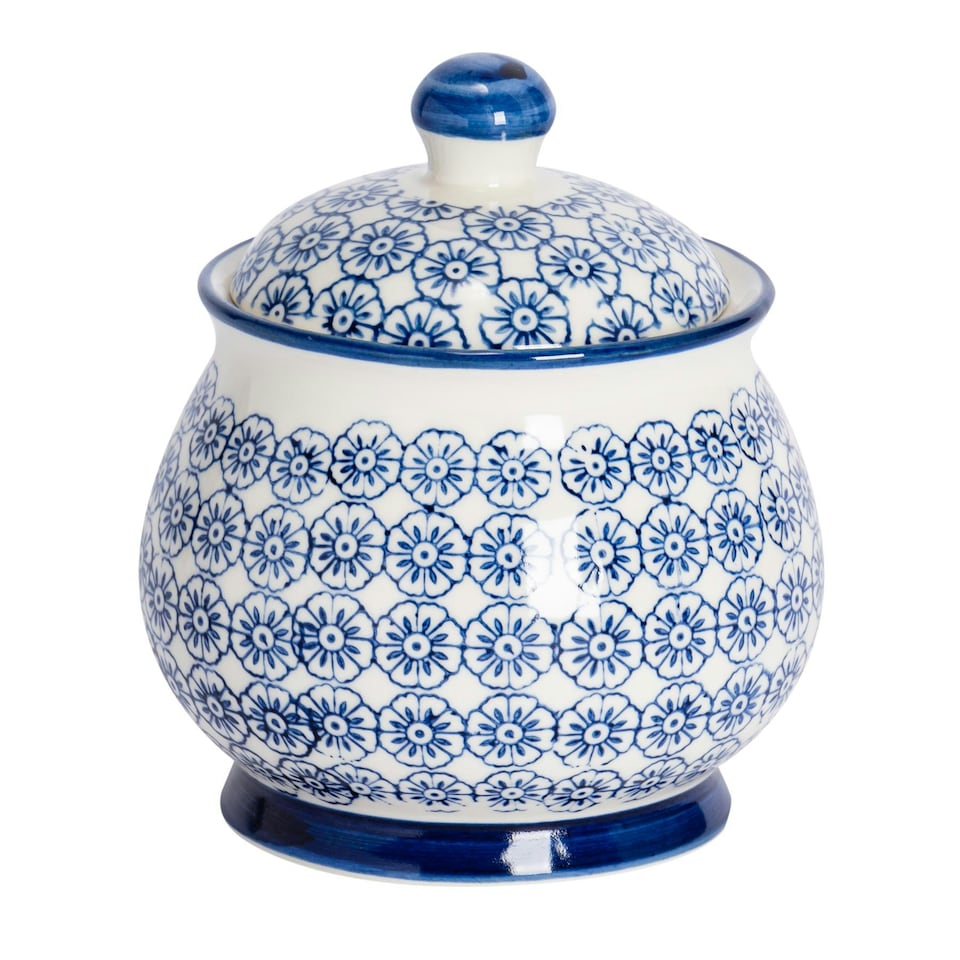 image 1 of Nicola Spring Hand-Printed Sugar Bowl - 10cm - Navy