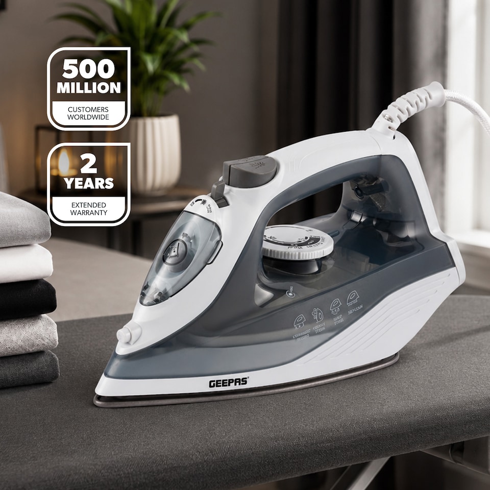 image 1 of GEEPAS Steam Iron With Nonstick Soleplate 1750W Grey