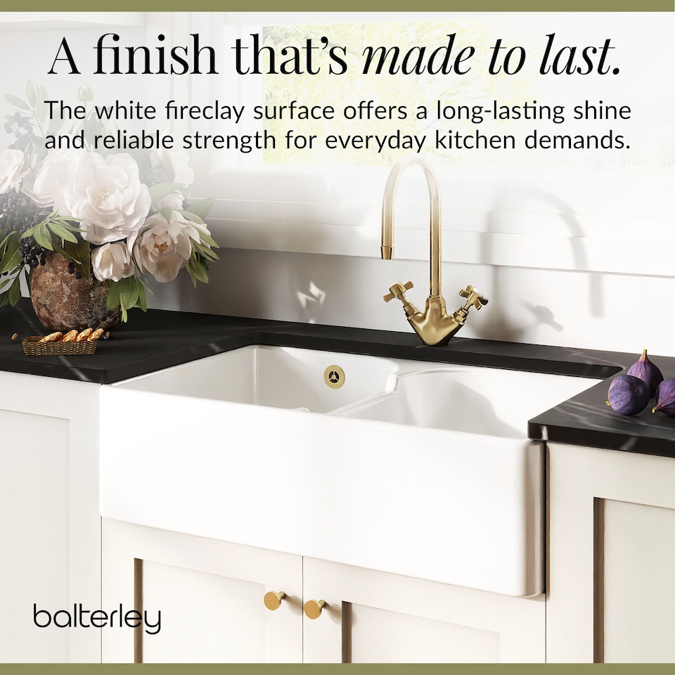 image 1 of Balterley Fireclay Double Bowl Stepped Weir Butler Kitchen Sink - with Overflow | White | White | 1