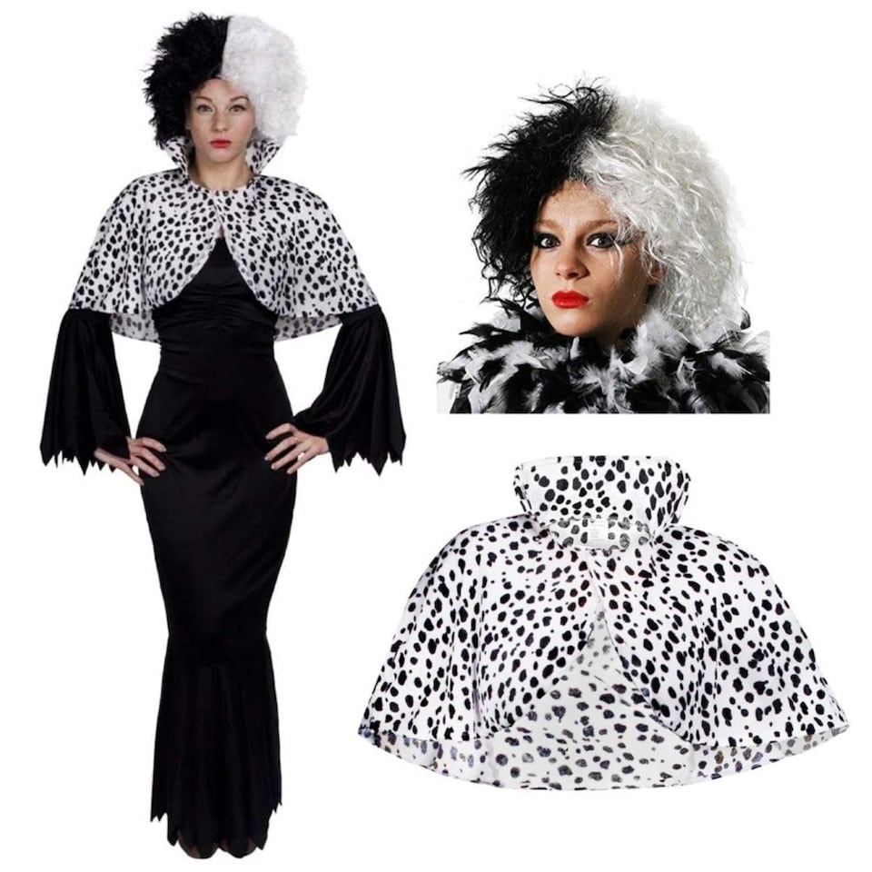 image 1 of Evil Dog Lady Costume With Shaggy Wig & Cape | Black | M