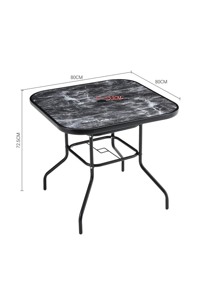 image 1 of Living and Home Tempered Glass Square Marble Outdoor Coffee Table, 80cm | Black