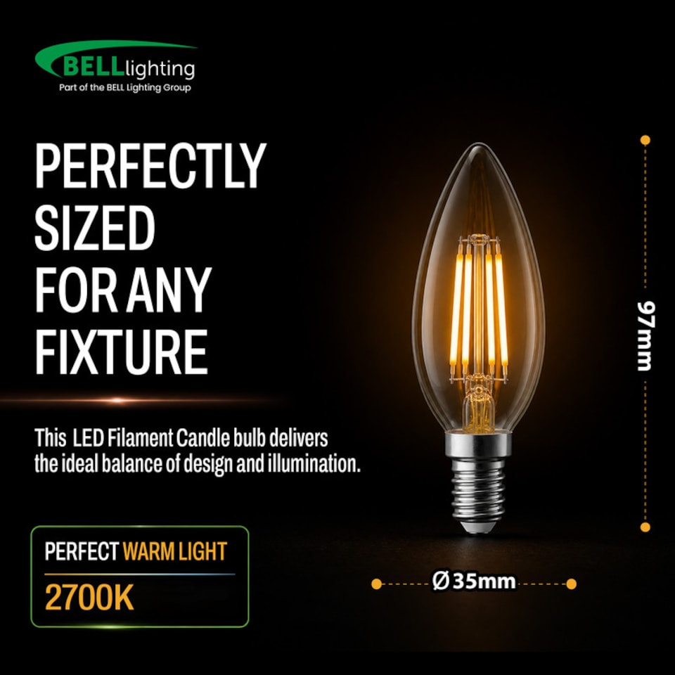 image 1 of BELL Lighting E14 SES LED Filament Candle 4.5W Light Bulb Warm White 2700K