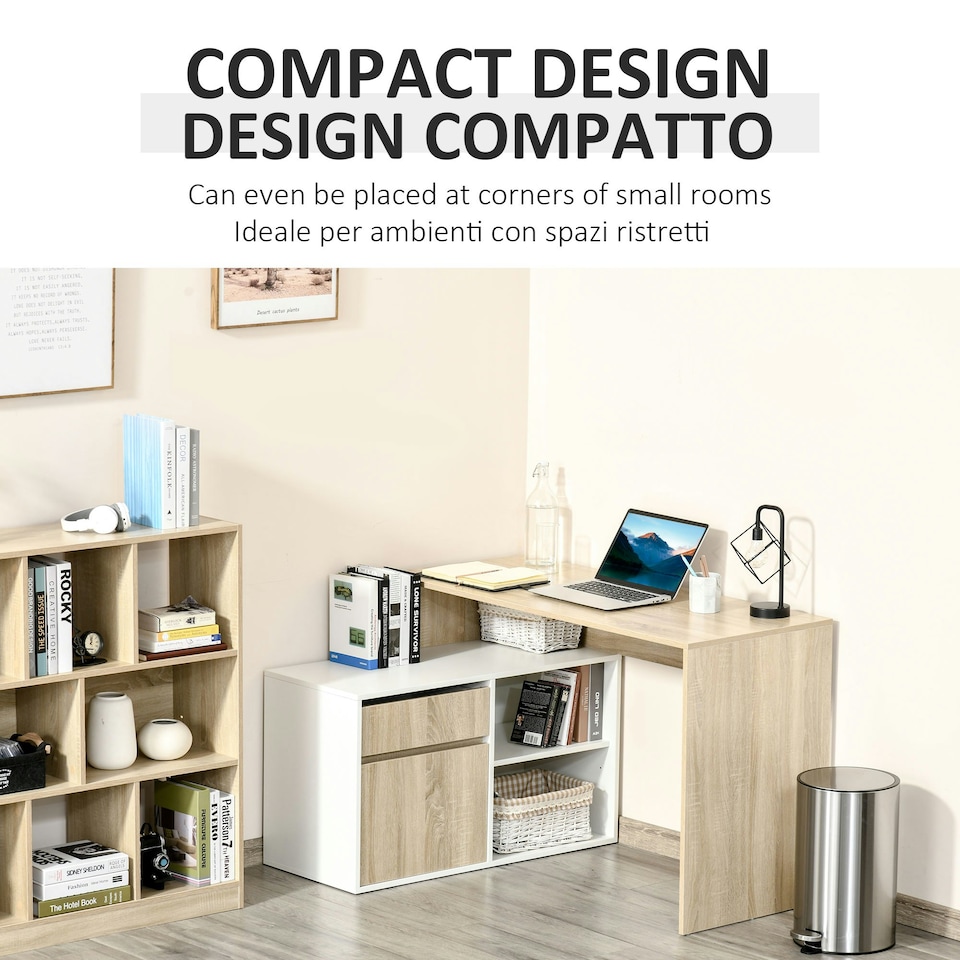 image 1 of HOMCOM L-Shaped Corner Computer Desk Study Table w/ Storage Shelf Drawer Office