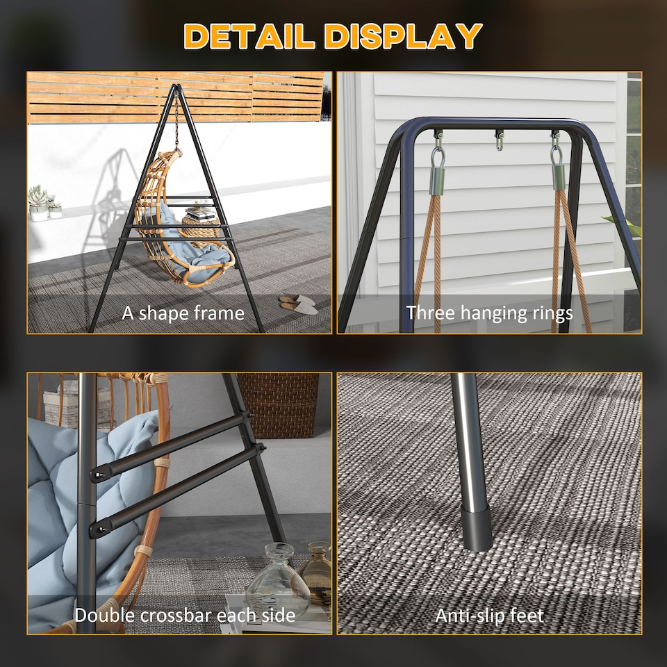 image 1 of Outsunny Hammock Chair Stand Metal Frame Hammock Stand Only, Black | Black | Black