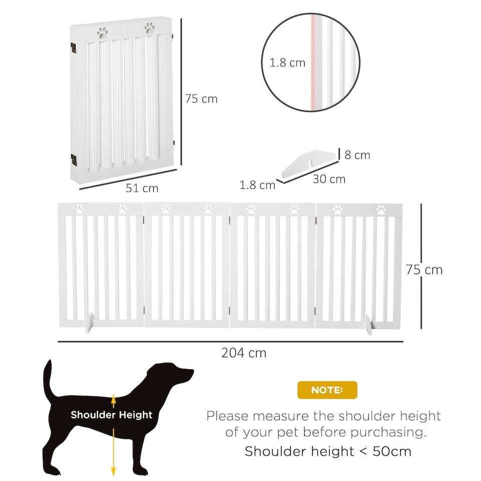 image 1 of PawHut Pet Gate Foldable Fence Freestanding Dog Barrier w/ Support Feet White
