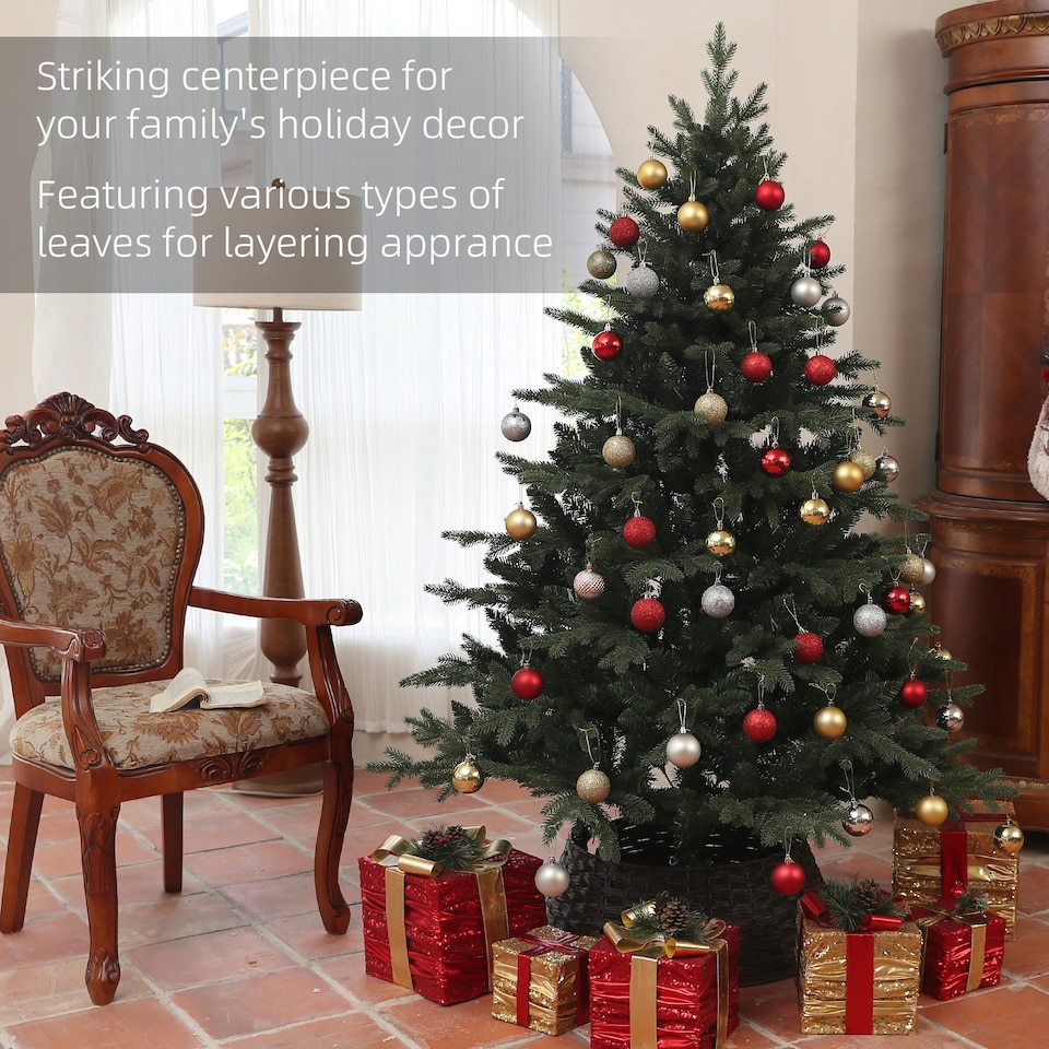 image 1 of HOMCOM 6ft Artificial Spurce Christmas Tree with 1696 Branch Tips and Foldable Steel Base, Realistic Hinged mas Tree for Home Office, Green