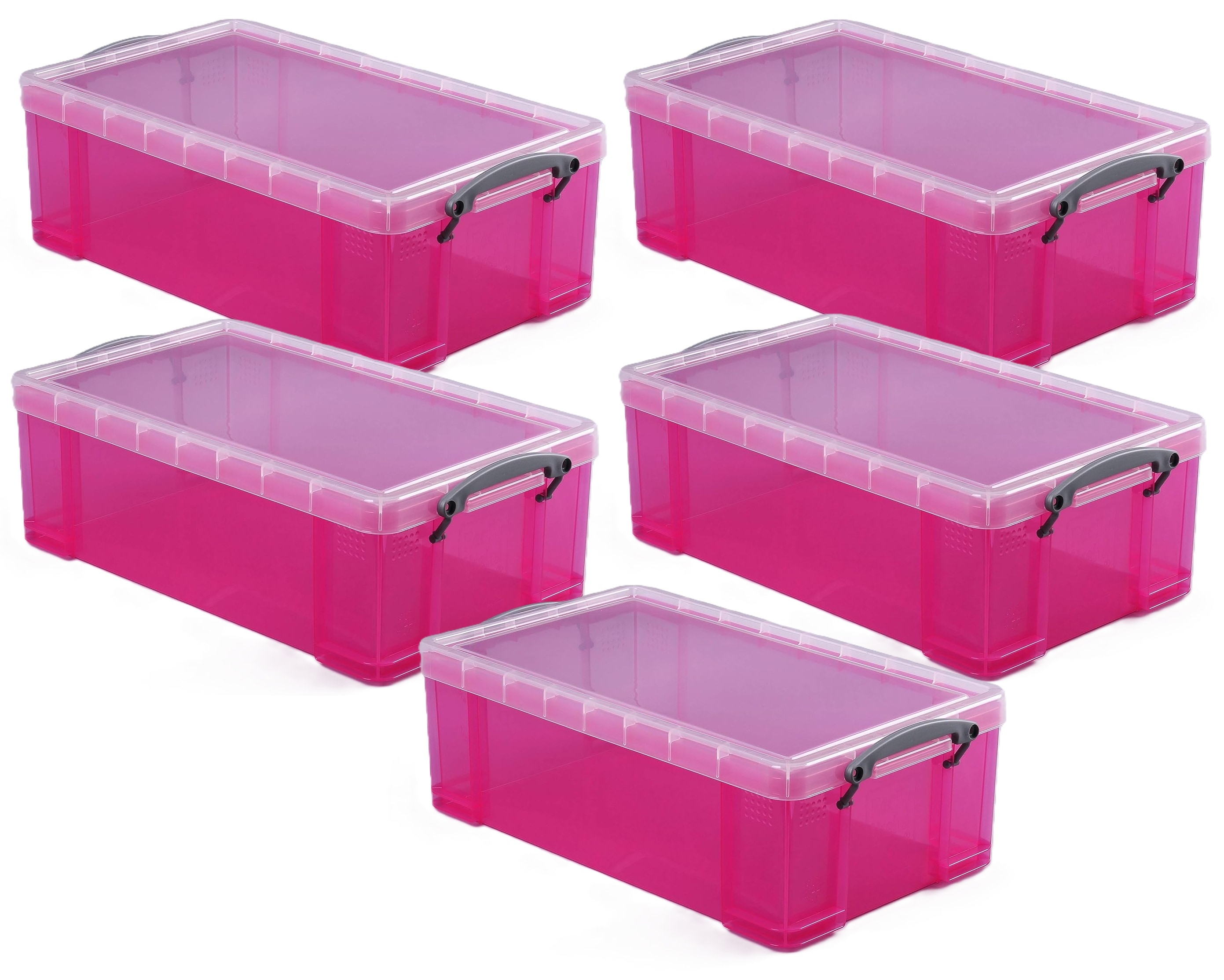 Really Useful Plastic Storage Box 12 Litre Bright Pink Pack of 5