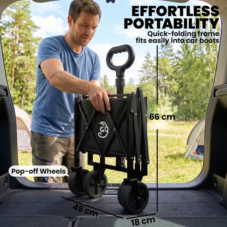 image 1 of Foldable Wagon Cart with Adjustable Handle for Camping Shopping