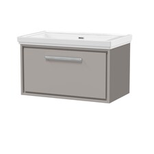 Balterley Modern Wall Hung Single Drawer Bathroom Vanity with Fireclay Basin | Grey | Pebble Grey | 498 x 830 x 471mm