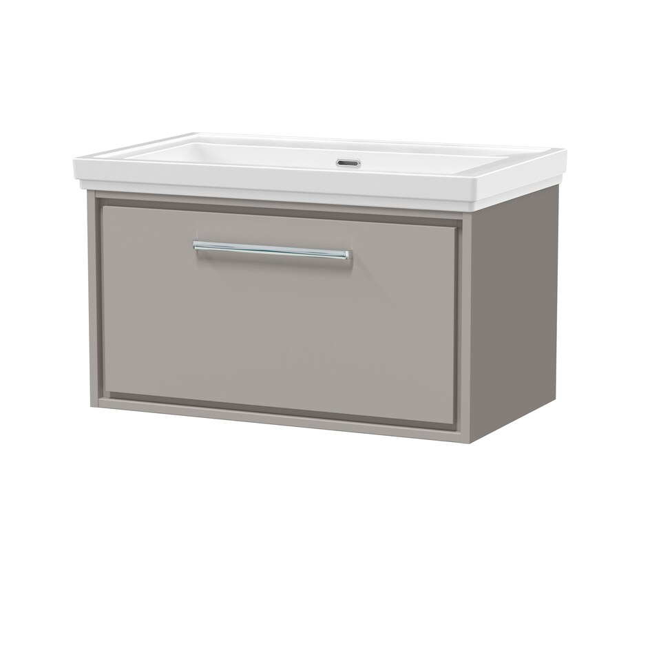 image 1 of Balterley Modern Wall Hung Single Drawer Bathroom Vanity with Fireclay Basin | Grey | Pebble Grey | 498 x 830 x 471mm