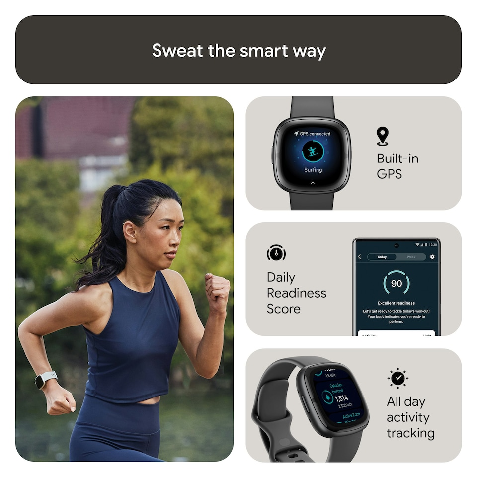 image 1 of Fitbit Sense 2 Digital Touchscreen Black GPS (satellite)