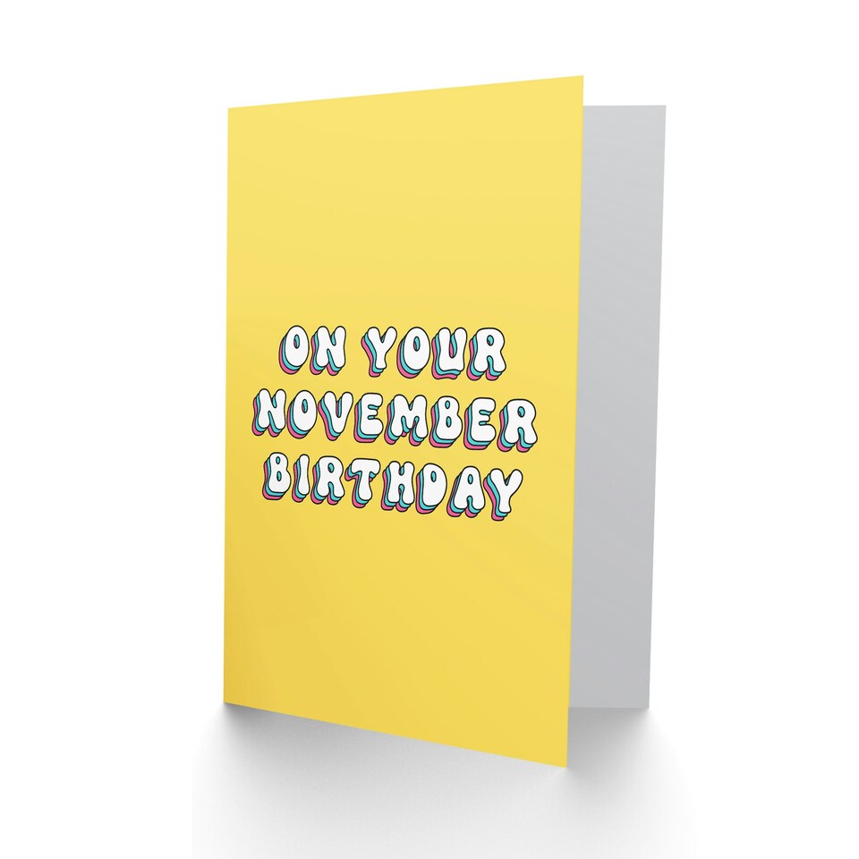 image 1 of Born November Fun Bright Retro Yellow Woman Her Birthday Card