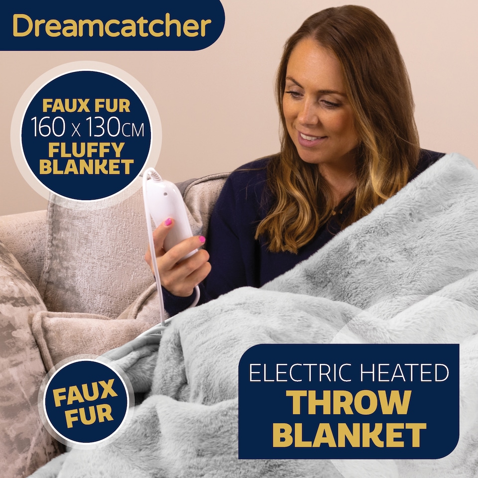 image 1 of Dreamcatcher Faux Fur Electric Heated Throw Blanket 160x130cm Light Grey | Grey | Grey | One Size | 1