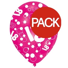 Amscan 18 All-Over Print Latex Balloons (Pack of 6) - Pink/White - One Size