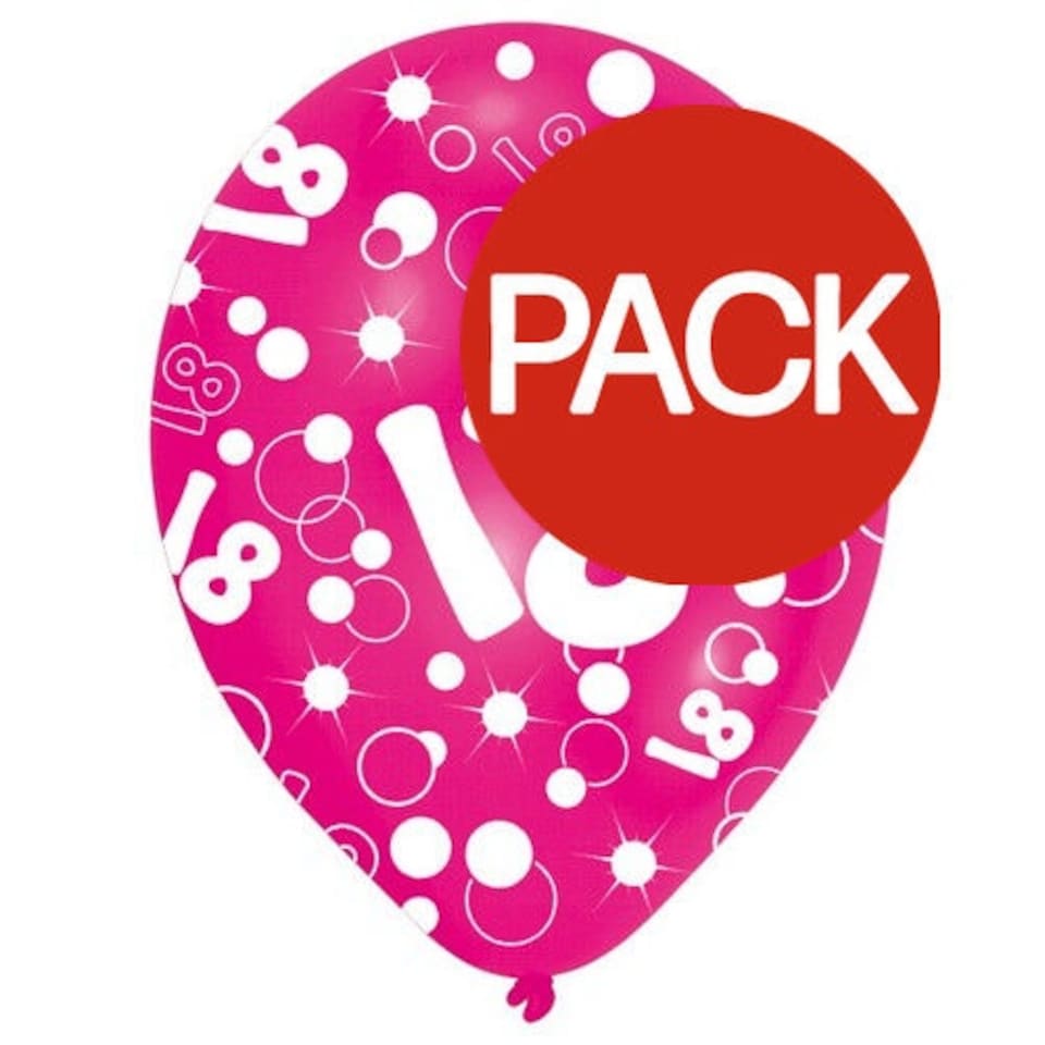 Amscan 18 All-Over Print Latex Balloons (Pack of 6) - Pink/White - One Size