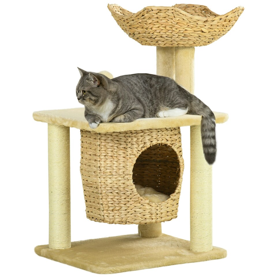image 1 of PawHut Cat Tree with Scratching Posts, Cat House, Bed, Washable Cushions