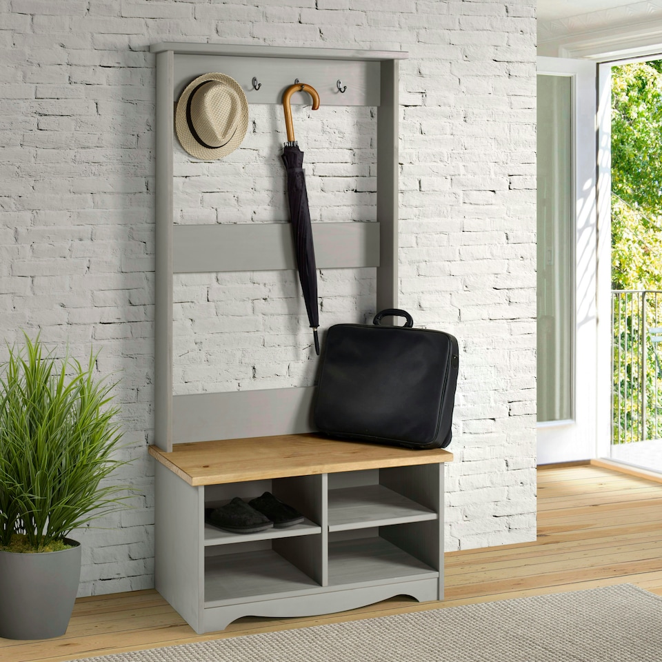 image 1 of Core Products Corona Grey, Hall Shoe Bench With Hat & Coat Rack H170cm x W80cm x D44cm Grey