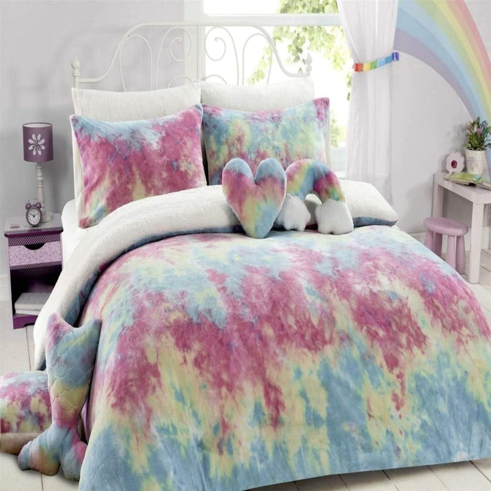 Rainbow Tie Dye Duvet Set - Single Pink | Pink | Single