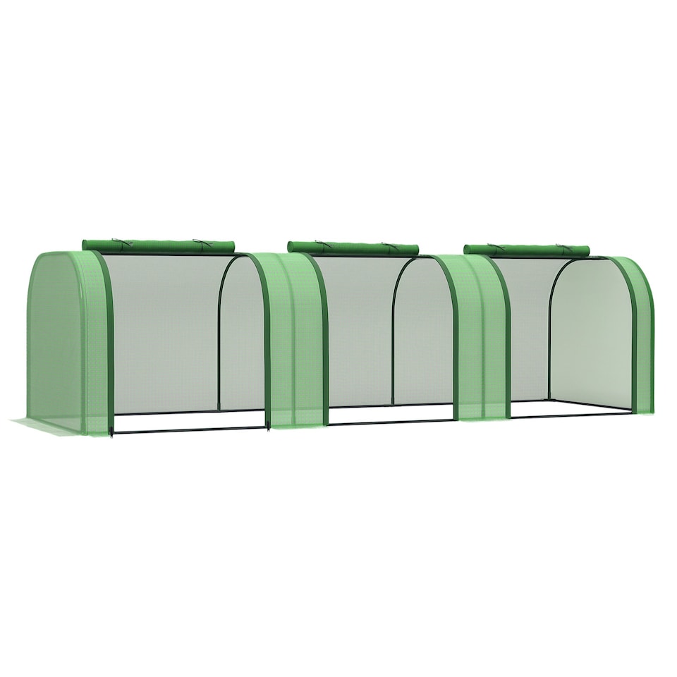 image 1 of Outsunny Tunnel Greenhouse Steel Frame for Garden w/ Zipper Doors | Green