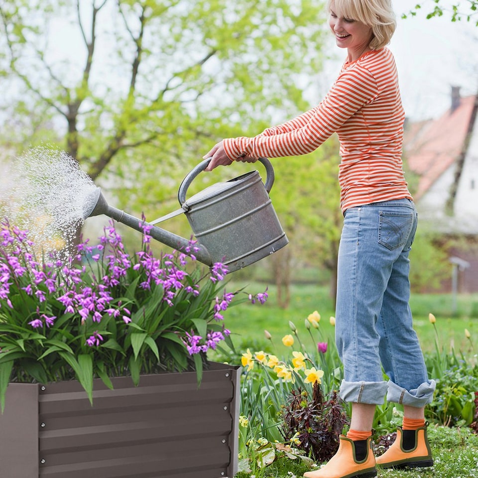 image 1 of Living and Home Galvanized Steel Square Raised Garden Bed Planter Box | Brown