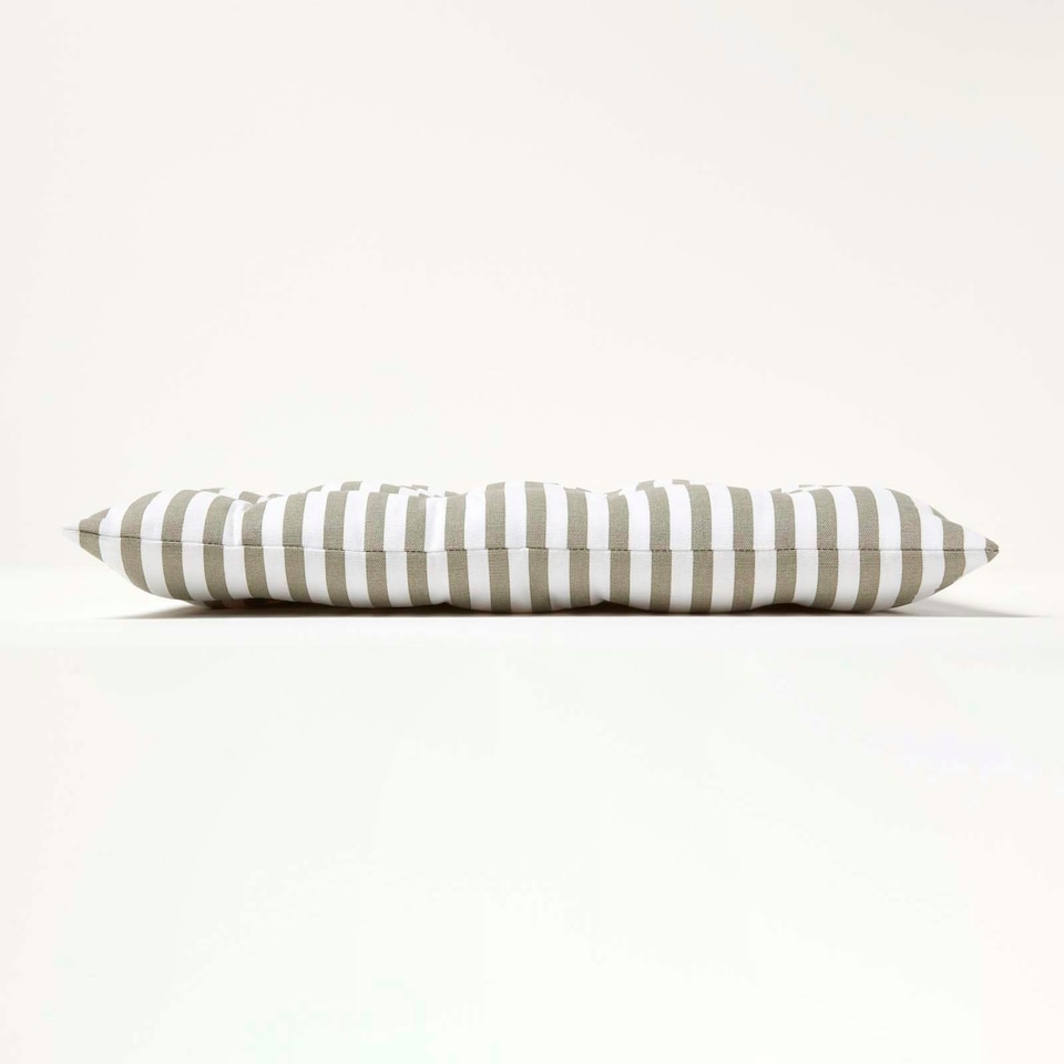 image 1 of Homescapes Grey Stripe Seat Pad with Button Straps 100% Cotton - 40 x 40 cm Grey