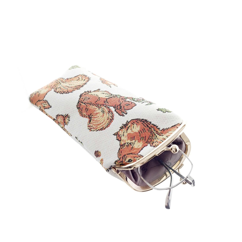 image 1 of Signare Woven Glasses Pouch - Peter Rabbit Squirrel Nutkin Brown | Beige