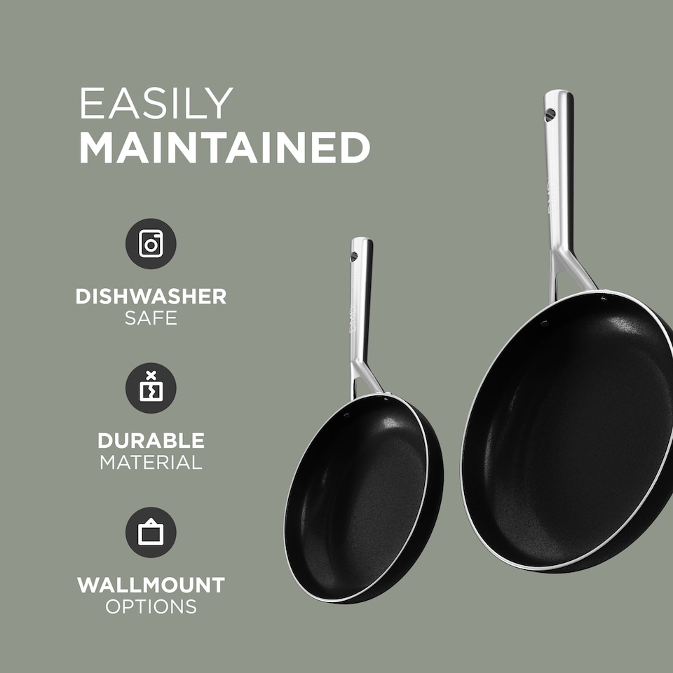 image 1 of DMD 2-Piece Frying Pan Set (20cm & 24cm) Non-Stick, Stainless Steel Handles | Black | 2-Piece