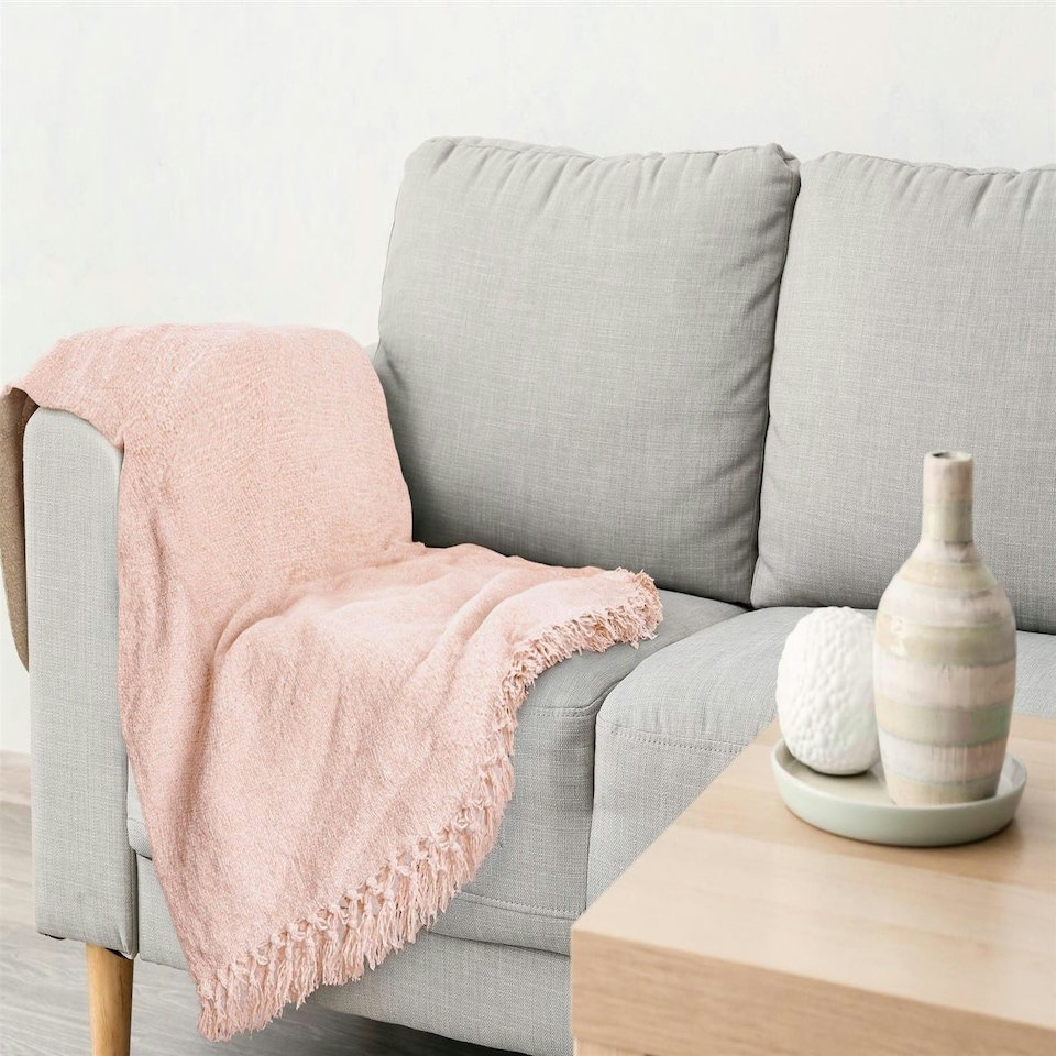 image 1 of Darcy Tassel Blush  Blanket/Throw Pink | 150x200cm