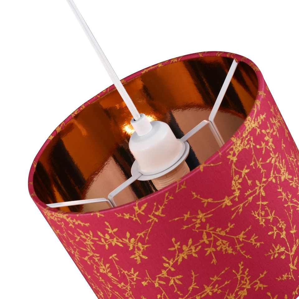 image 1 of Modern Burgundy Cotton Fabric 10 Inch Lamp Shade with Copper Foil Floral Decoration | Purple