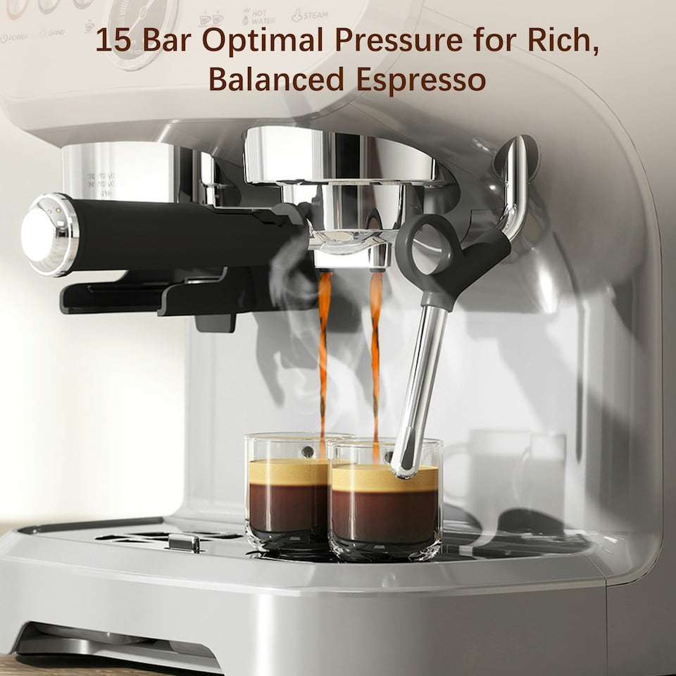 image 1 of HOMCOM Espresso Machine, Bean Grinder & Steam Wand, 15 Bar Pressure, Silver.