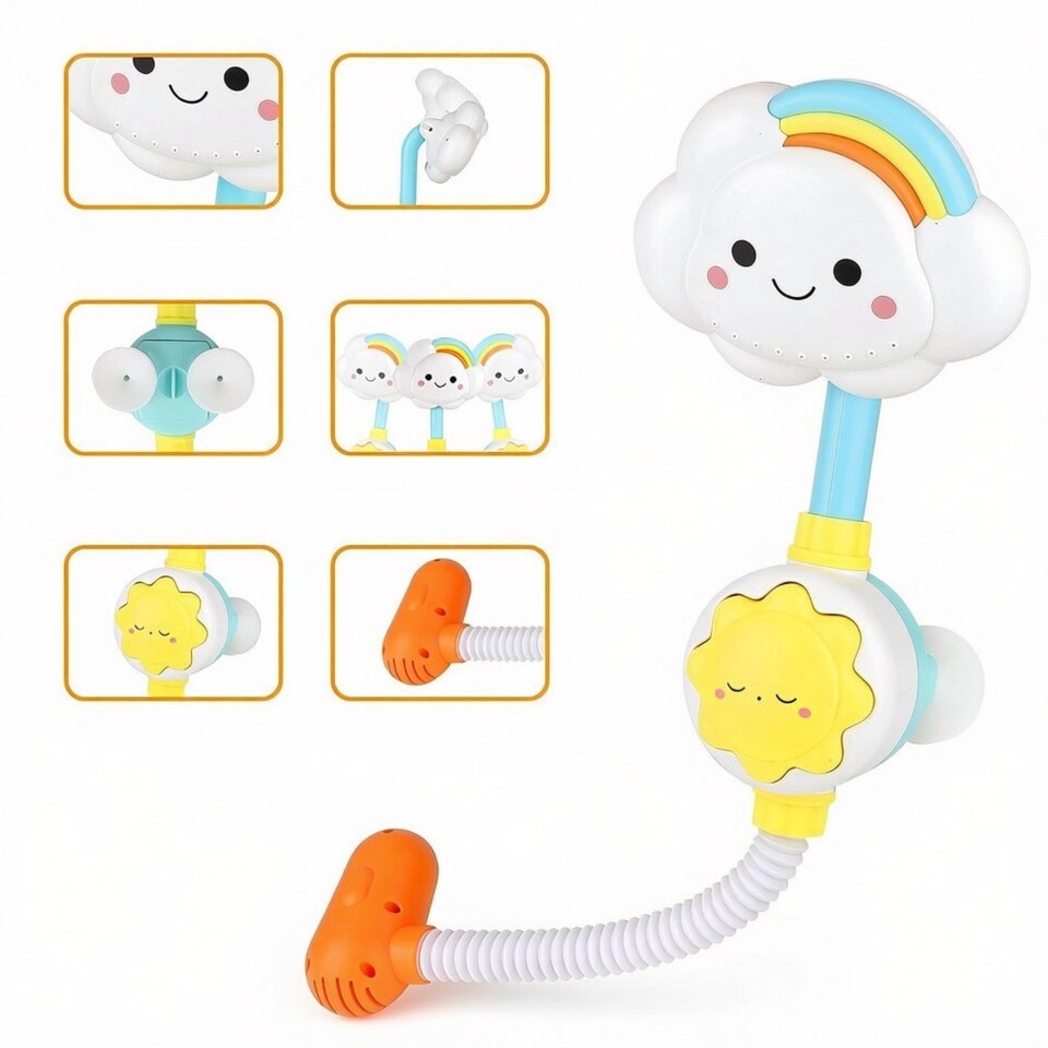image 1 of Baby Shower Bath Toy Set - Cloud Sprinkler Faucet with Foldable Bathtub Shower Head, Gentle Water Spray & Cartoon Fountain Toy - Fun Sensory Bath Play for Toddlers, Perfect Birthday & Christmas Gift