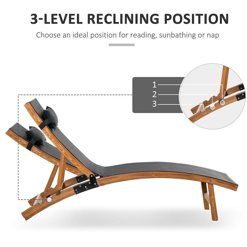 image 1 of Outsunny Ergonomic Outdoor Chaise w/ Adjustable Back and Pillow for Garden Black