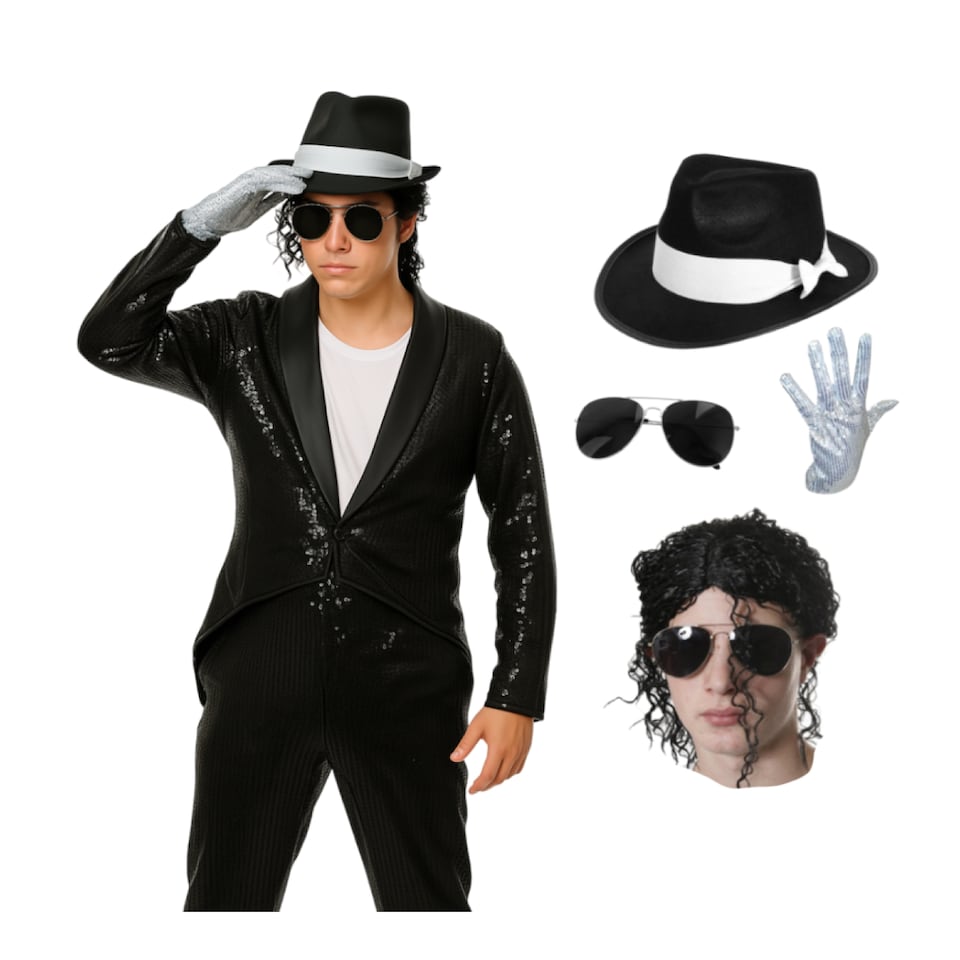 image 1 of King of Pop Costume 5 Pcs - Black and White | Multi | L