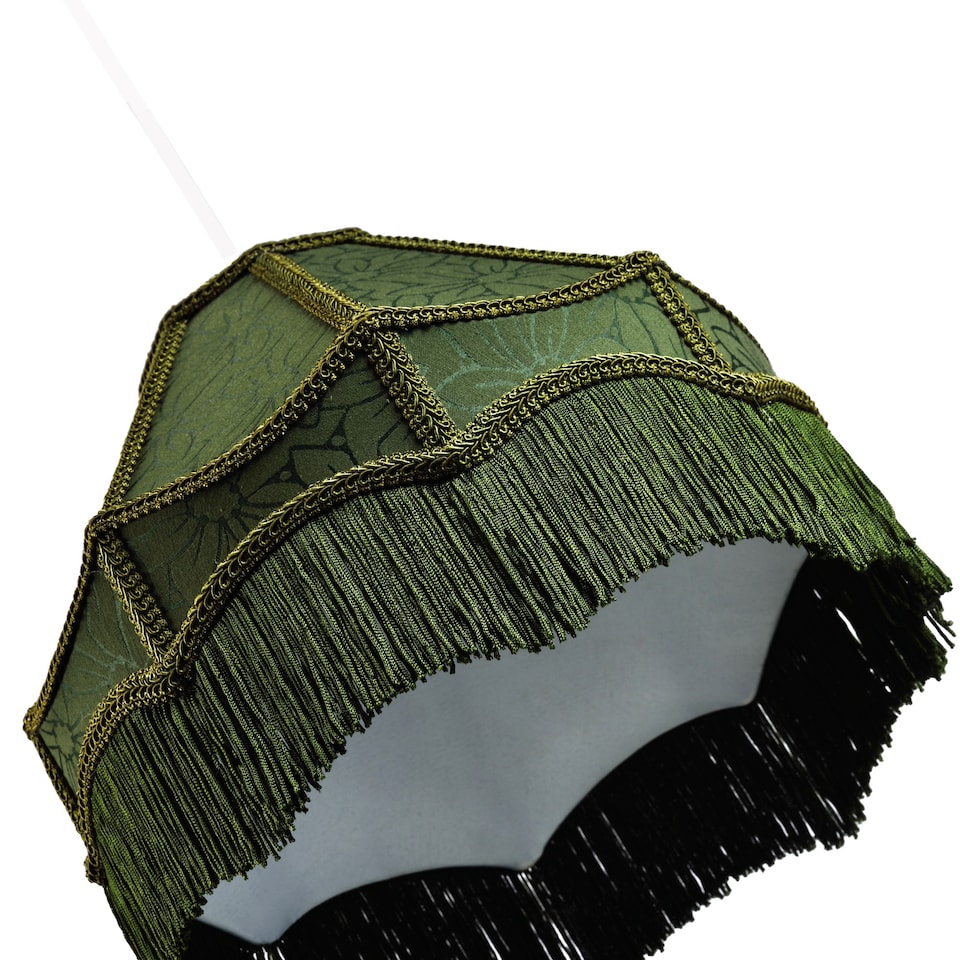 image 1 of Classic Victorian Style Empire Pendant Shade in Forest Green Fabric with Tassels | Green