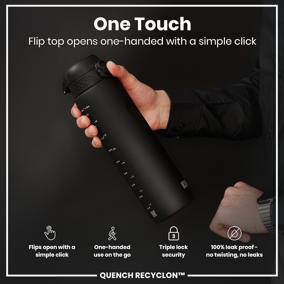 image 1 of Leak Proof 1 Litre Water Bottle, BPA Free, 1000ml (32oz) | Black | Black | 1L