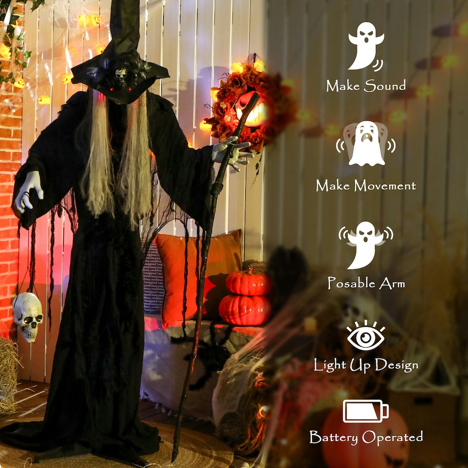 image 1 of Outsunny Voice Activated Halloween Animatronics Standing Witch, Black
