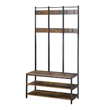 HOMCOM Entryway Coat Rack Hall Tree Shoe Bench 3 in 1 Design Metal Storage Rack
