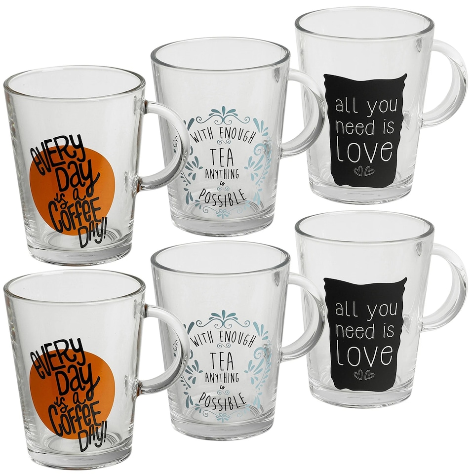 image 1 of 6 x Clear Glass Mugs Coffee Tea Cappuccino Espresso Soup Drinking Cups 290ml Set