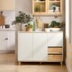 image 2 of SoBuy Low Sideboard with 2 Doors & 3 Drawers, White/Natural Wood, 47.2x15.7x35.4 inches, 27.1 kg - FSB75-WN