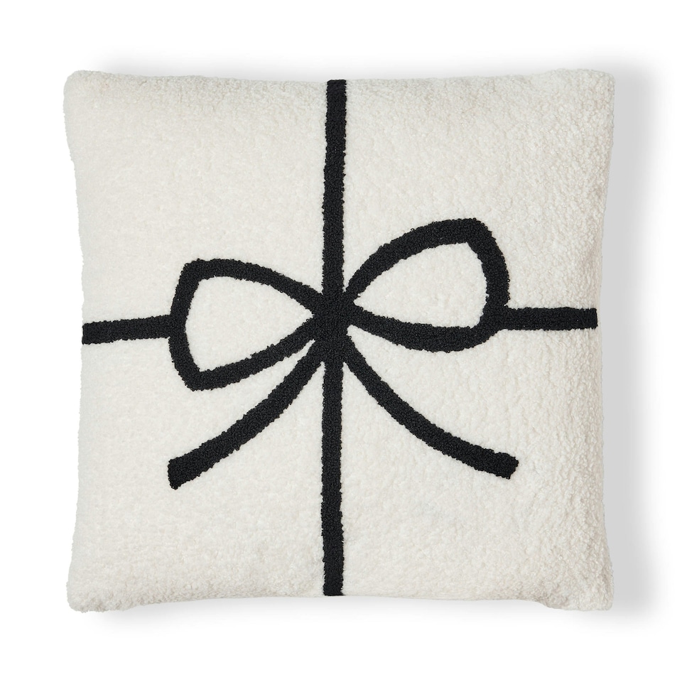 image 1 of BHS Christmas Present Bow Tufted Cushion, White | White | White | 1