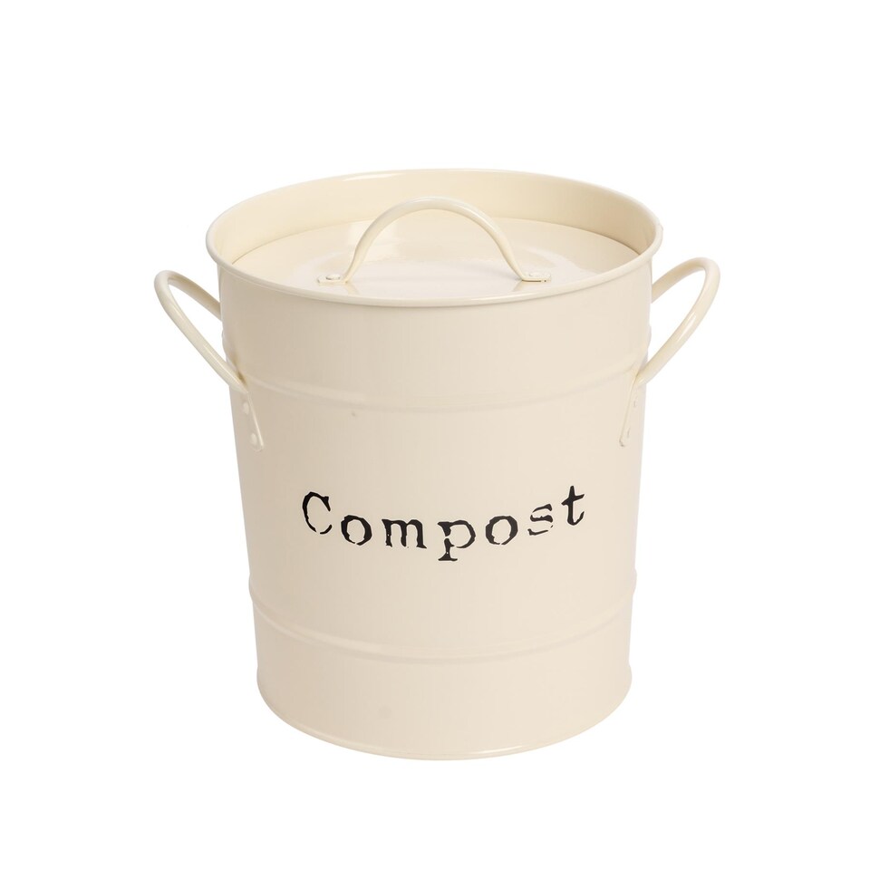 image 1 of Harbour Housewares Vintage Metal Kitchen Compost Bin - Cream | Cream | Beige
