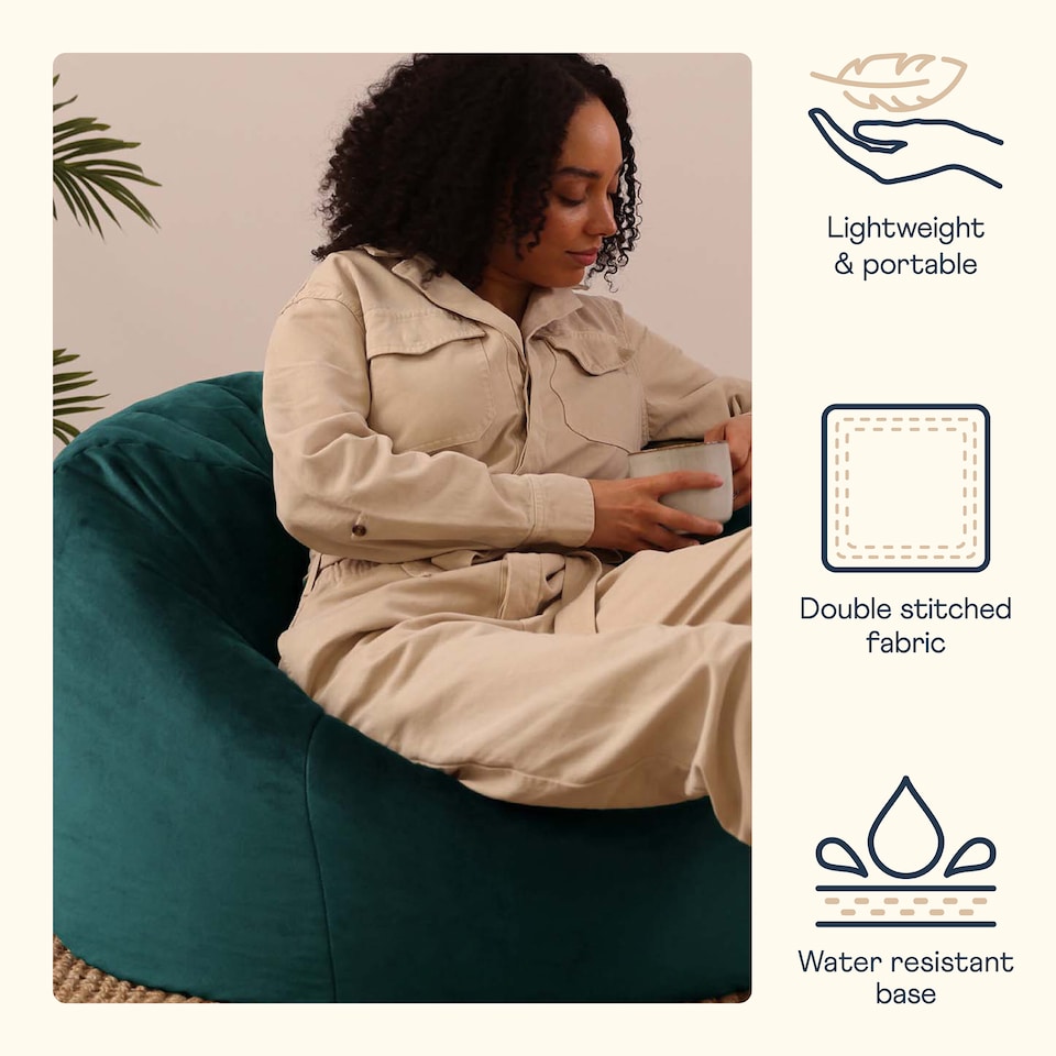 image 1 of Kingston Classic Velvet Bean Bag Chair Teal Green Bean Bags | Green | Teal Green | 1