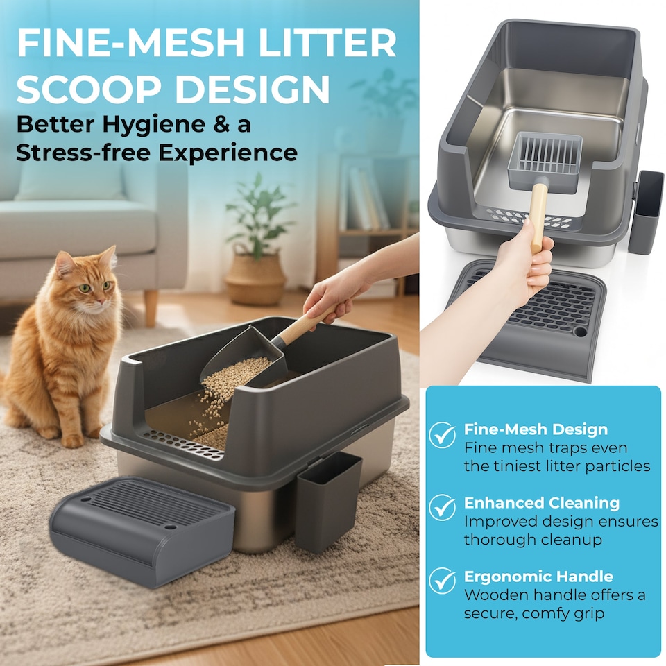 image 1 of IGAD XXL Stainless Steel Cat Litter Box – High Sides, Non-Stick, Easy Clean, Odour Control, Removable Lid & Scoop (Grey Double Entry)